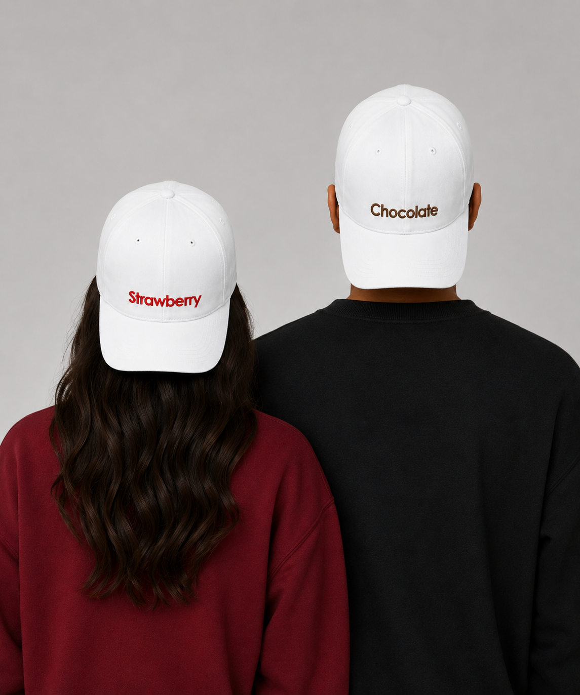 Chocolate & Strawberry – Embroidered Couple Caps Set of 2