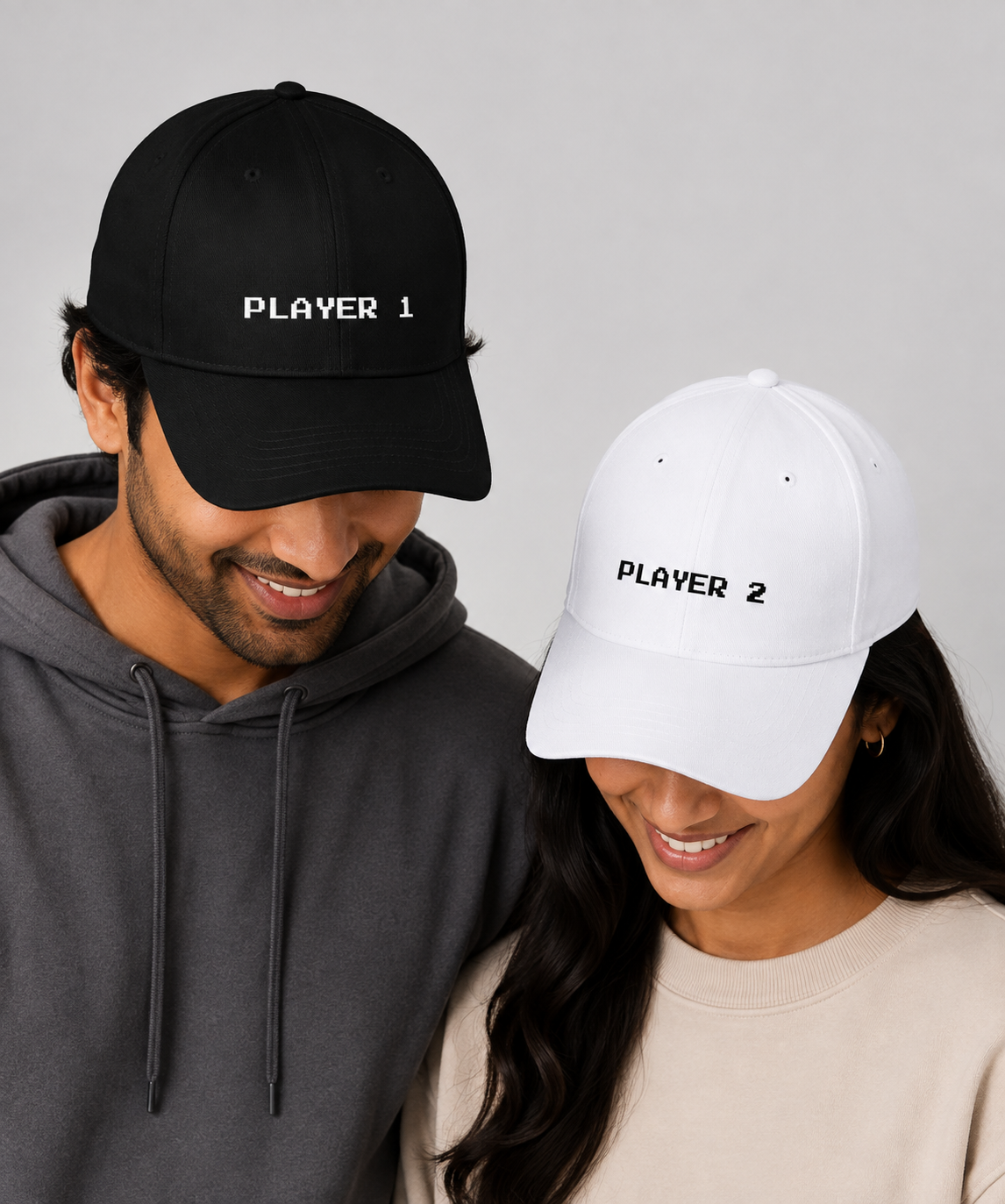 Player 1 & Player 2 – Embroidered Couple Caps Set of 2