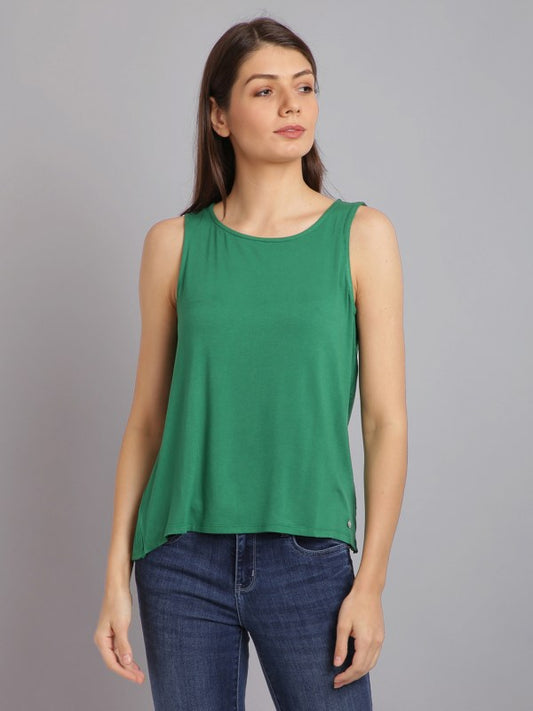 Sleeveless Casual Green Top