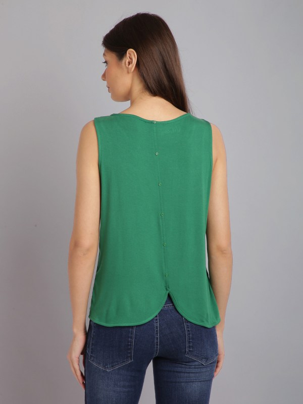 Sleeveless Casual Green Top