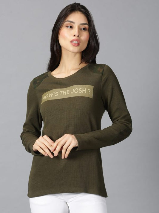 Printed Round Neck Green T-shirt