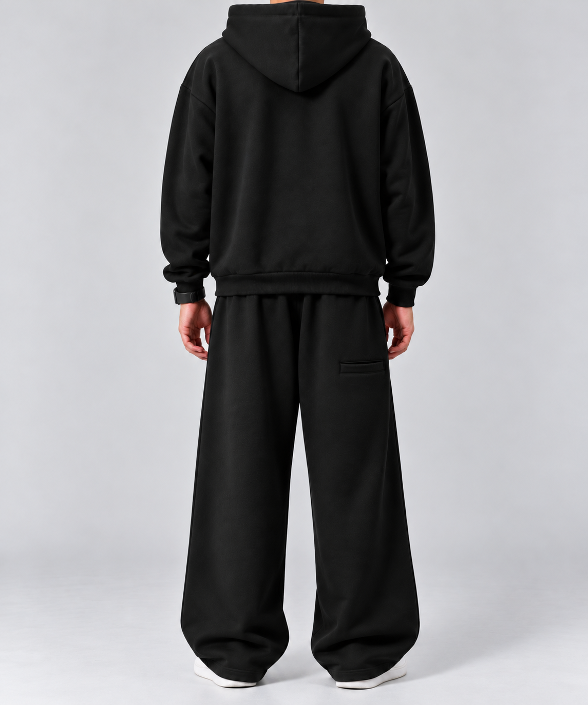 Black Boxy Hoodie & Sweatpants Combo Set – 100% Cotton Fleece