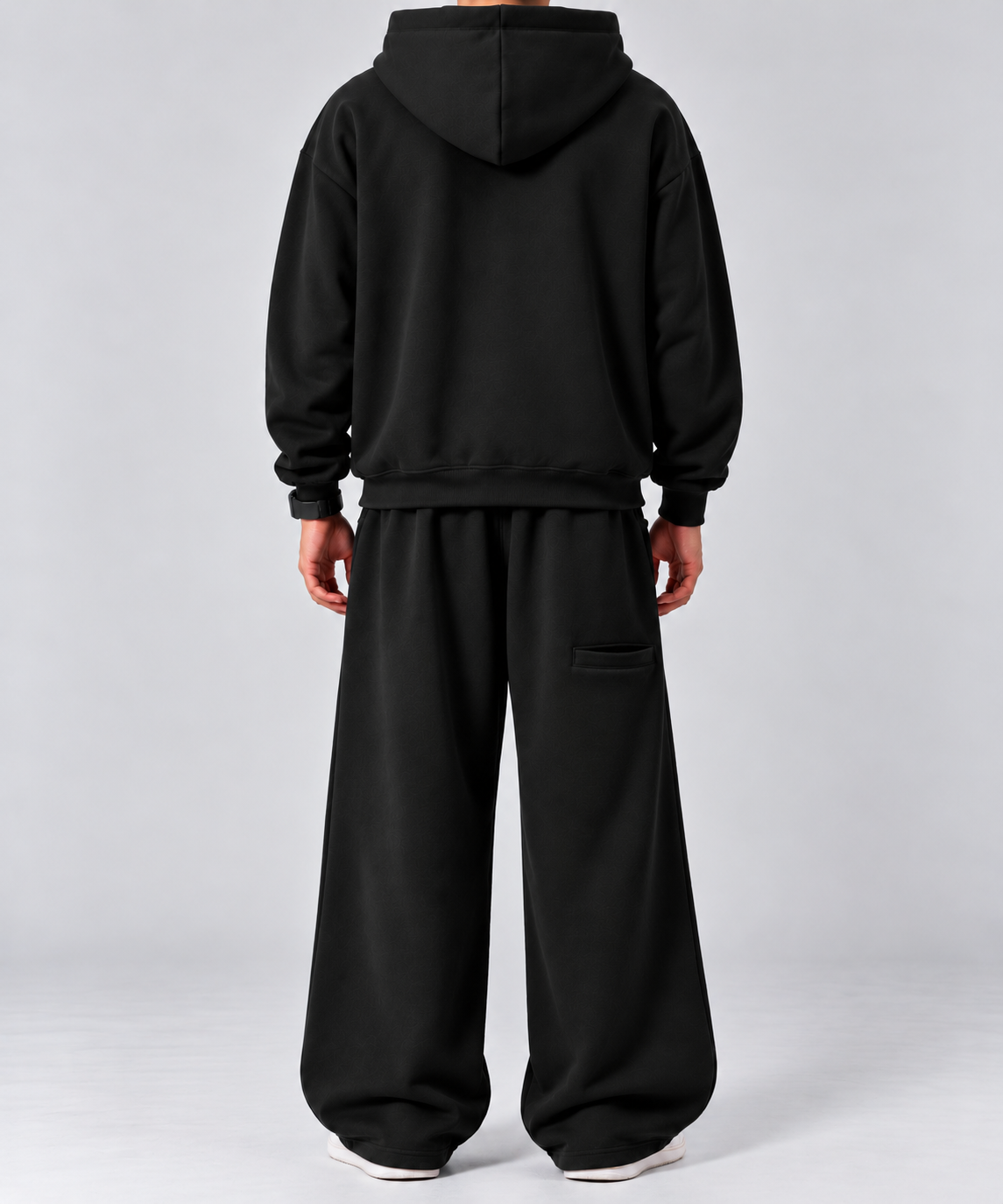 Black Boxy Double Zip Hoodie & Sweatpants Combo Set – 360 GSM Cotton Fleece