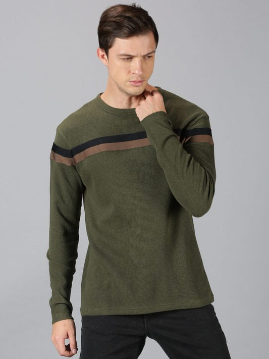 Men Chest Tape Green Round Neck Sweatshirt