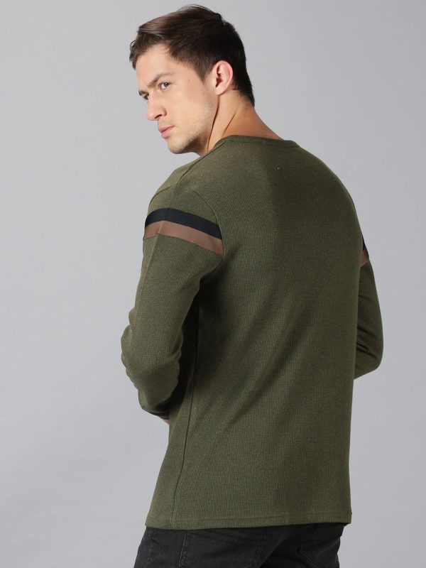 Men Chest Tape Green Round Neck Sweatshirt