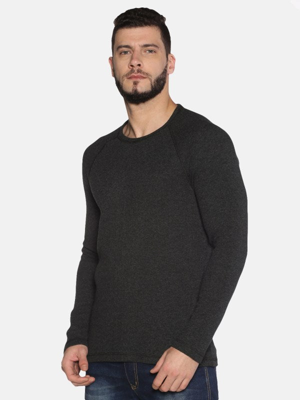 Men Solid Ash Grey Cotton Crew Neck Pullover Sweatshirt