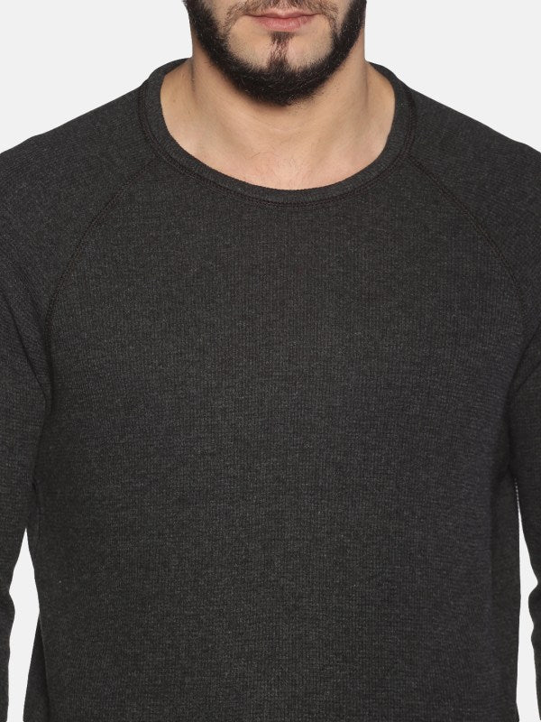 Men Solid Ash Grey Cotton Crew Neck Pullover Sweatshirt