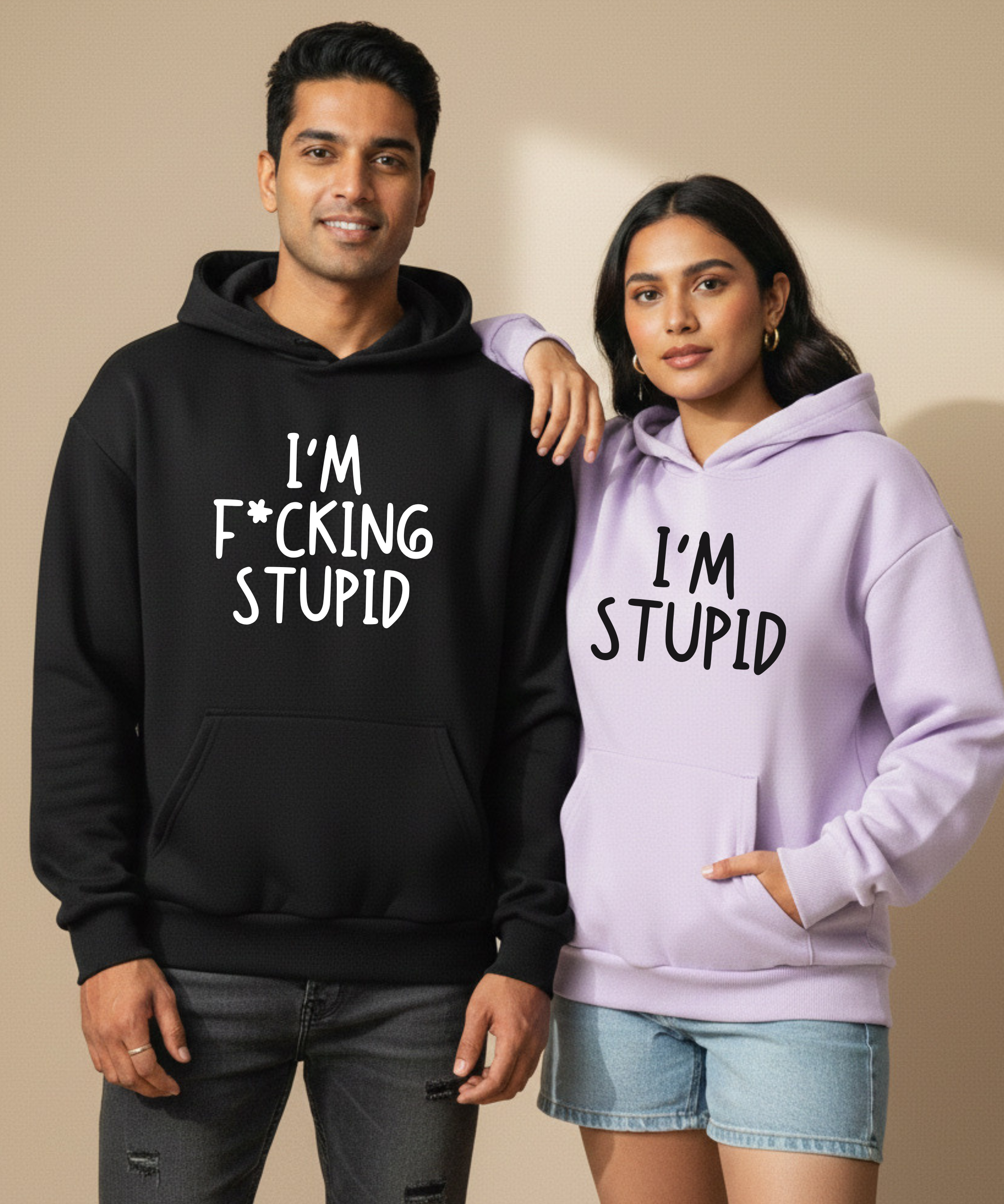 I’m Fucking Stupid / I’m Stupid – Couple Oversized Hoodies (Set of 2) | Premium 400 GSM