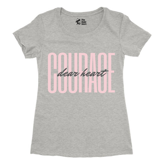Courage Dear Heart Women's Grey Melange Round Neck Half Sleeve