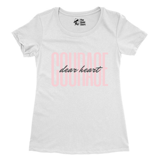 Courage Dear Heart White Women's Round Neck Half Sleeve