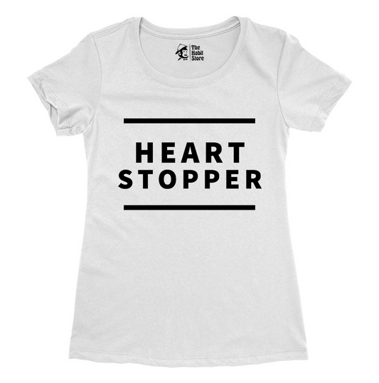 Heart Stopper Women's White Round Neck Half Sleeve