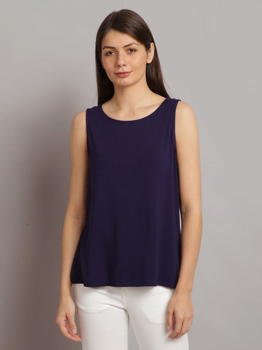 Sleeveless Casual Dark Blue Top