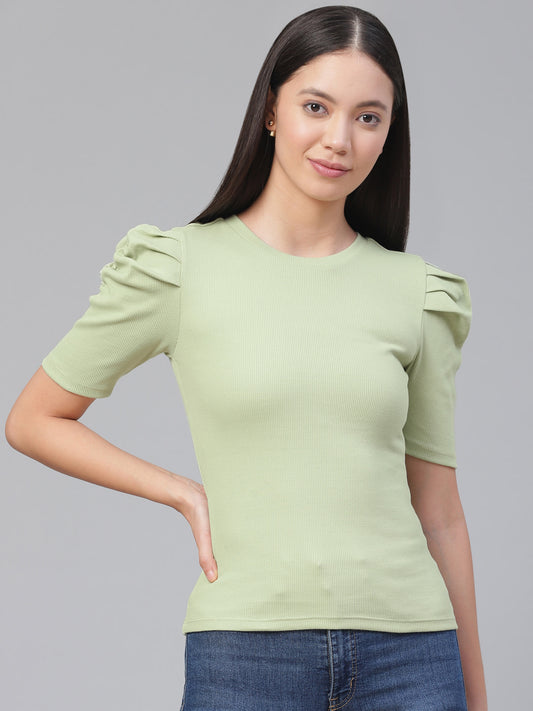 Women Puff Sleeve Green Top