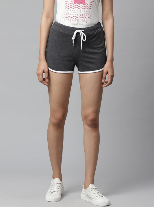 Women Solid Dark Grey Regular Shorts