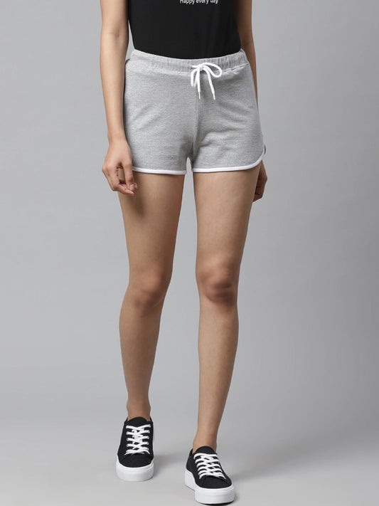 Women Solid Grey Regular Shorts
