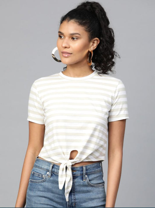 Women Front Knot Striped Top