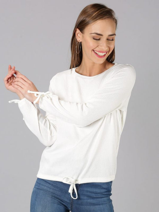 Casual Full Sleeve Solid White Top