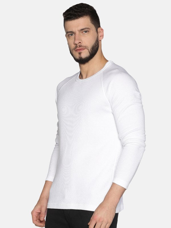 Men Solid White Cotton Crew Neck Pullover Sweatshirt