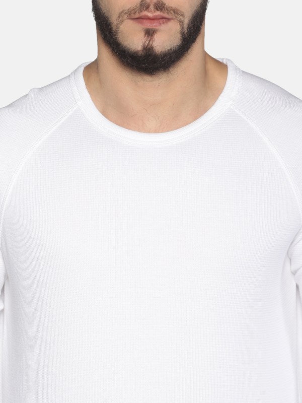 Men Solid White Cotton Crew Neck Pullover Sweatshirt