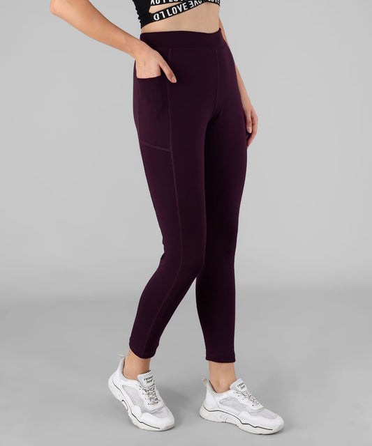 Women Solid Wine Leggings