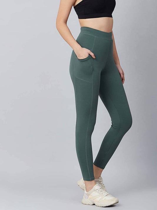 Women Solid Bottle Green Leggings