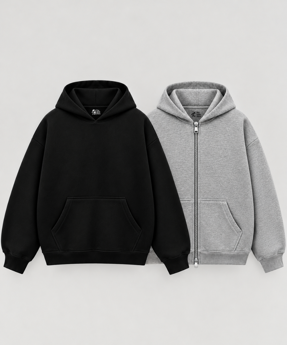 Black Boxy & Grey Zipper Boxy Hoodies (Set of 2) | 100% Cotton Fleece