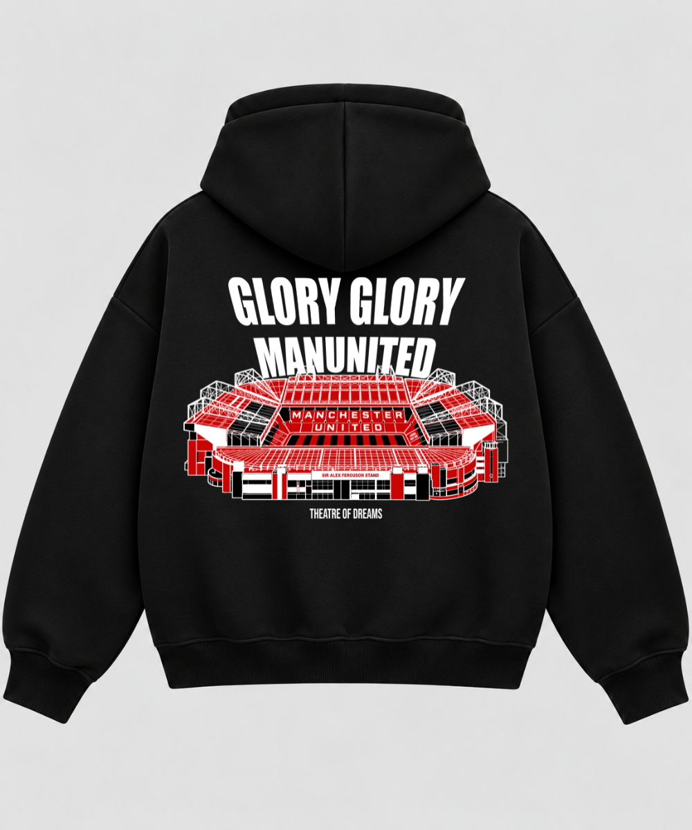 Manchester United – Black Boxy Hoodie – 100% Cotton Fleece