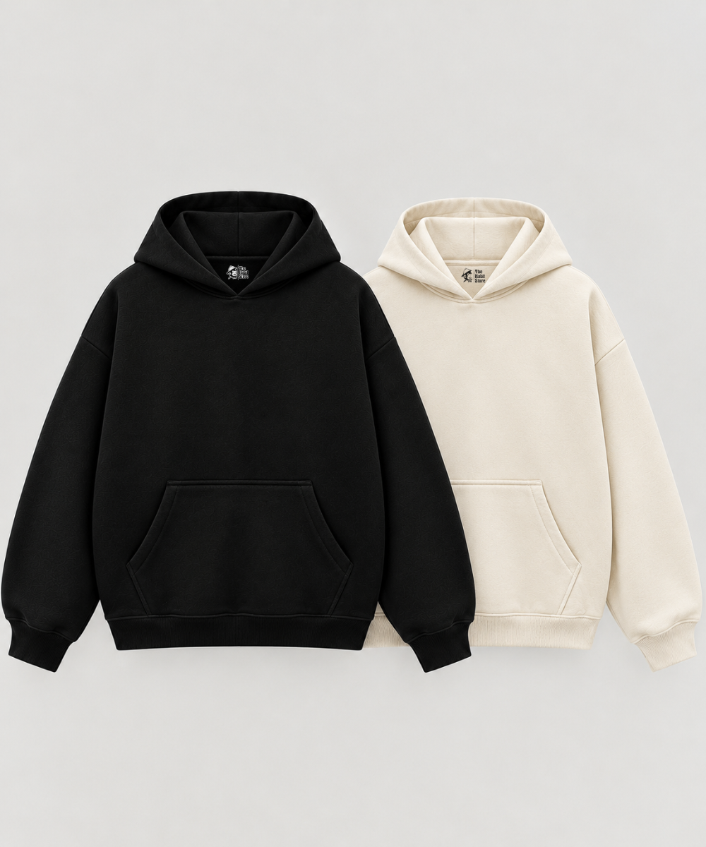 Black & Cream Boxy Hoodies (Set of 2) | 100% Cotton Fleece