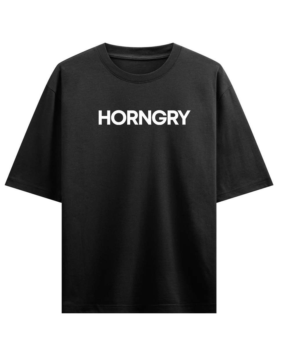 Horngry - Premium French Terry Oversized T-shirt - Black Front