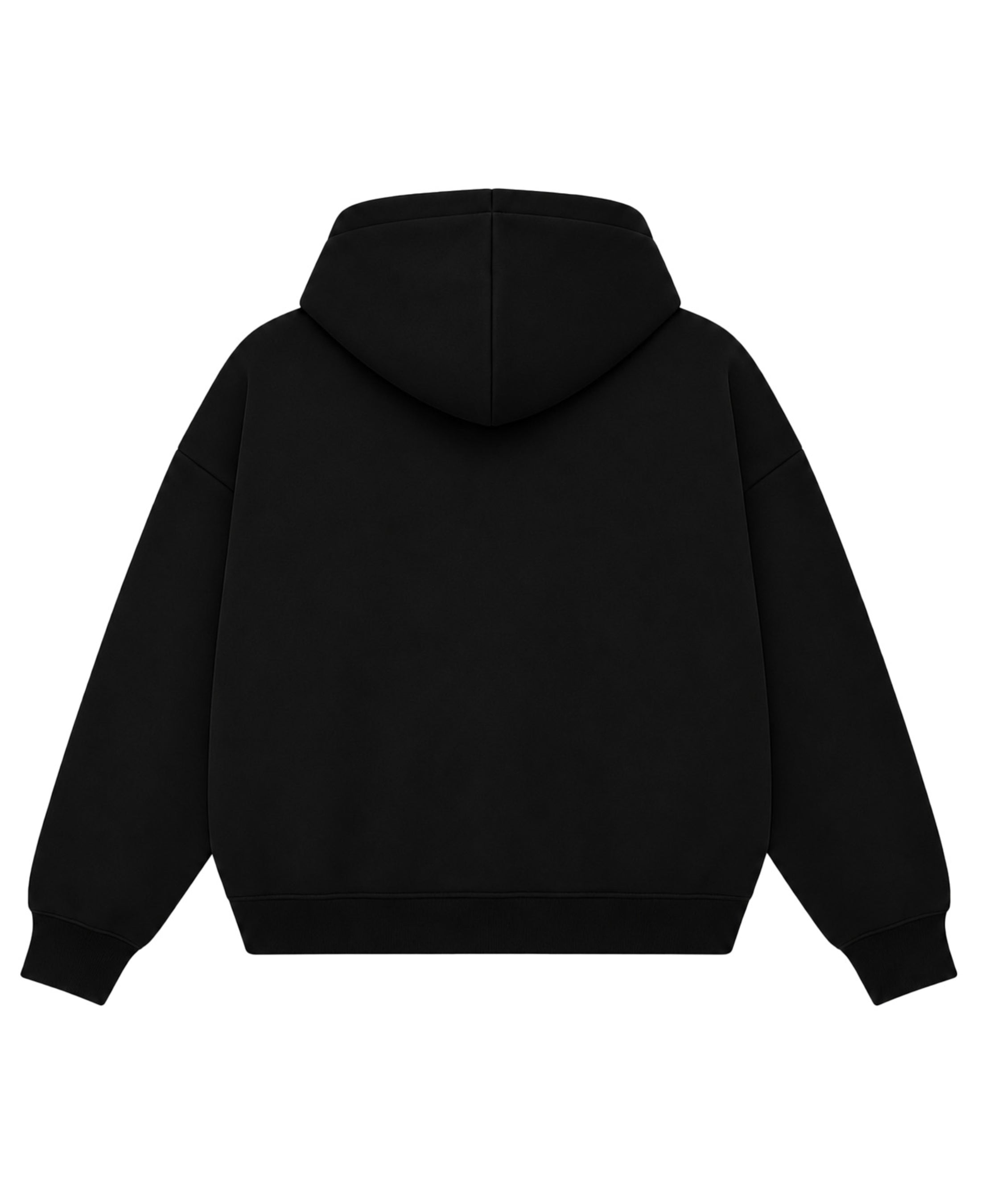 Black Boxy Double Zipped Hoodie  Back Design