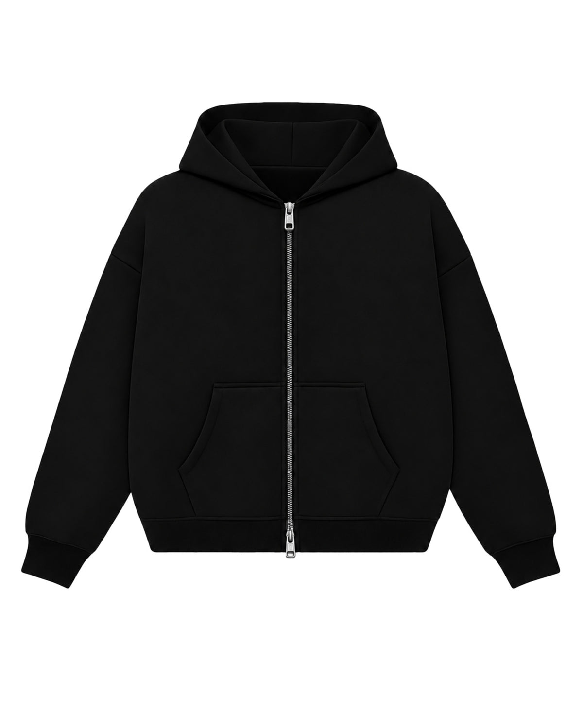 Black Boxy Double Zipped Hoodie  Front Design