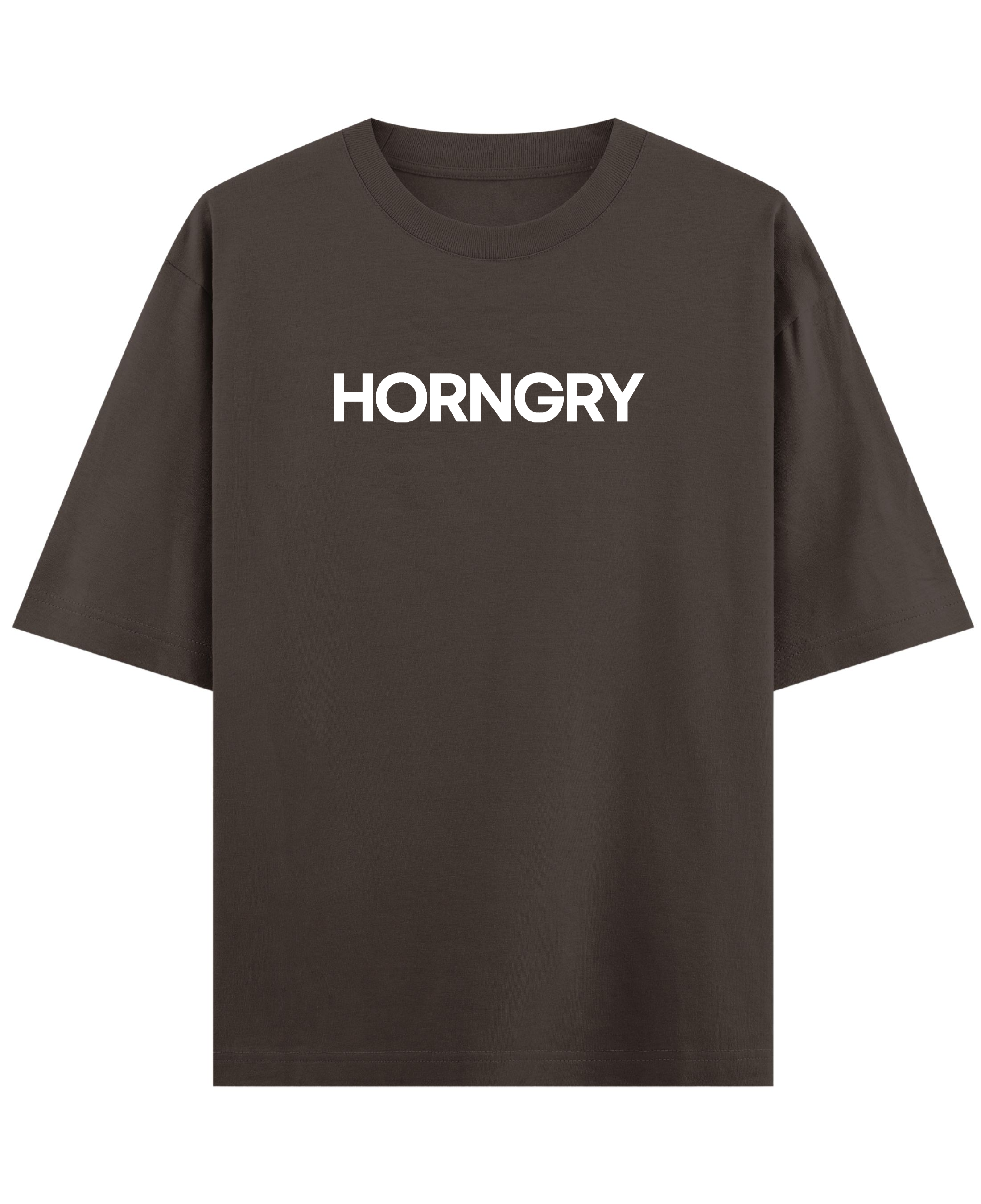Horngry - Premium French Terry Oversized T-shirt - Coffee Front