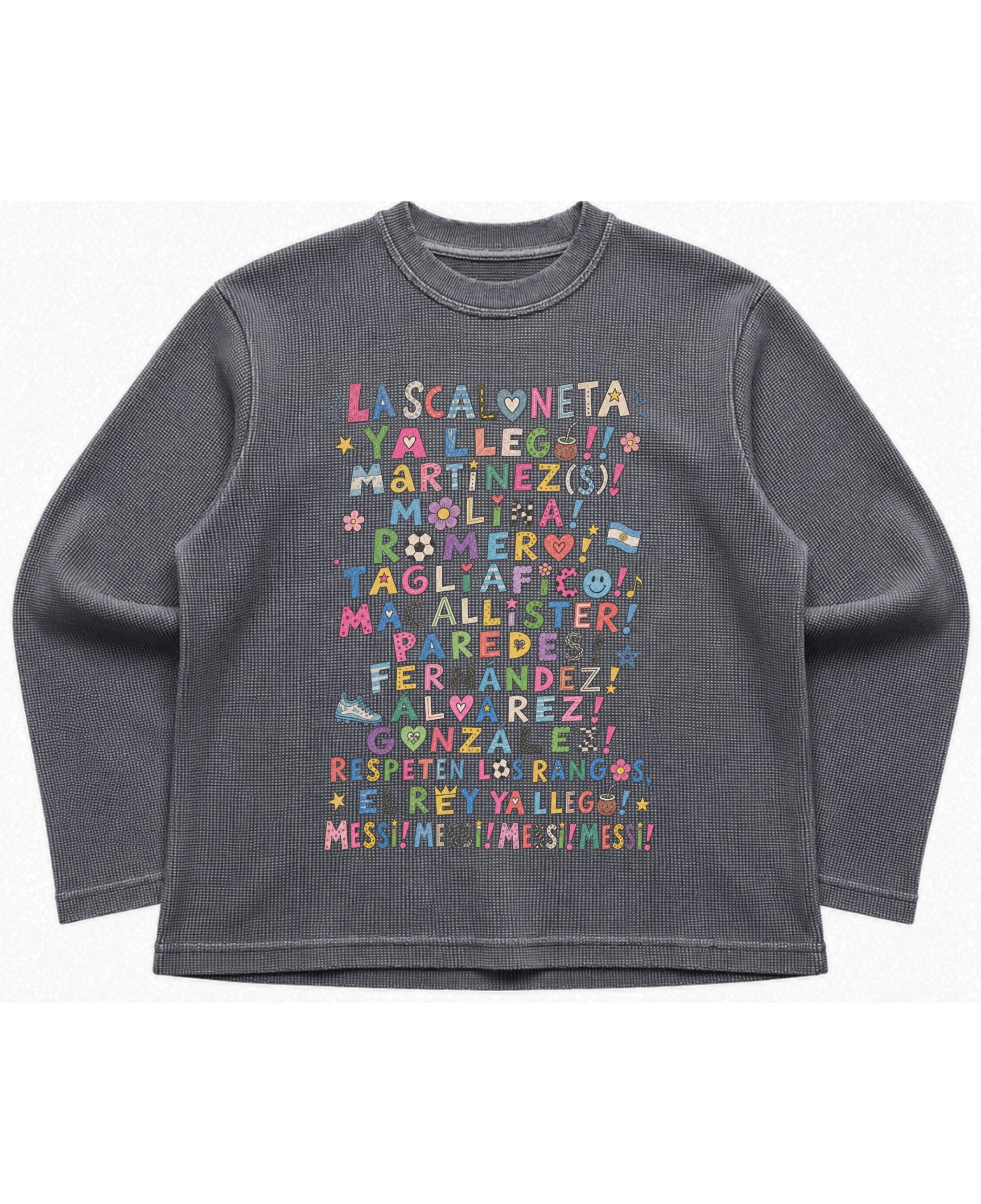 Acidwash waffle knit oversized full-sleeve Front Design
