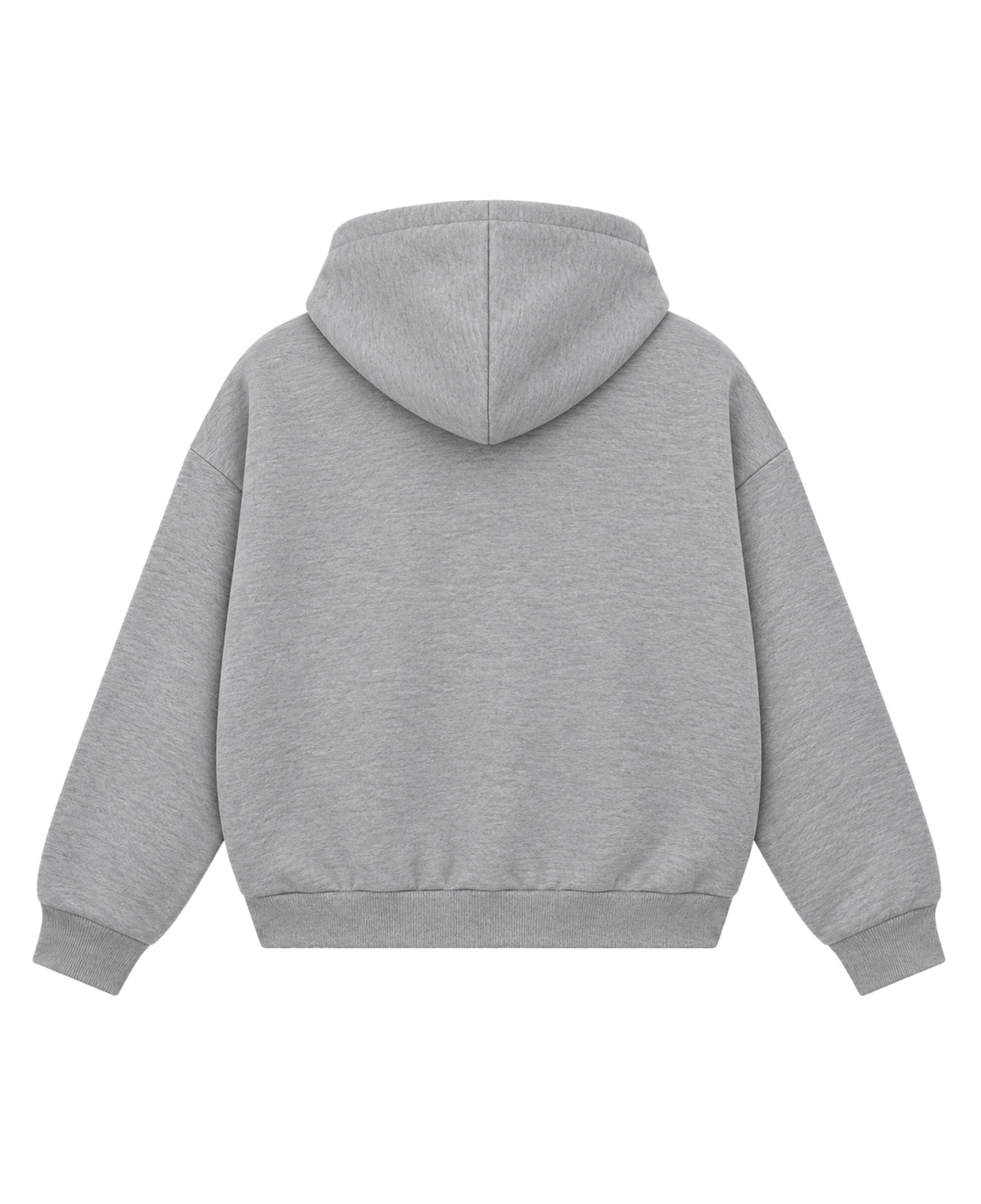 Grey Boxy Double Zipped Hoodie Back Design