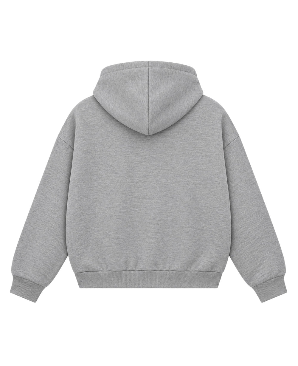 Grey Boxy Double Zipped Hoodie Back Design