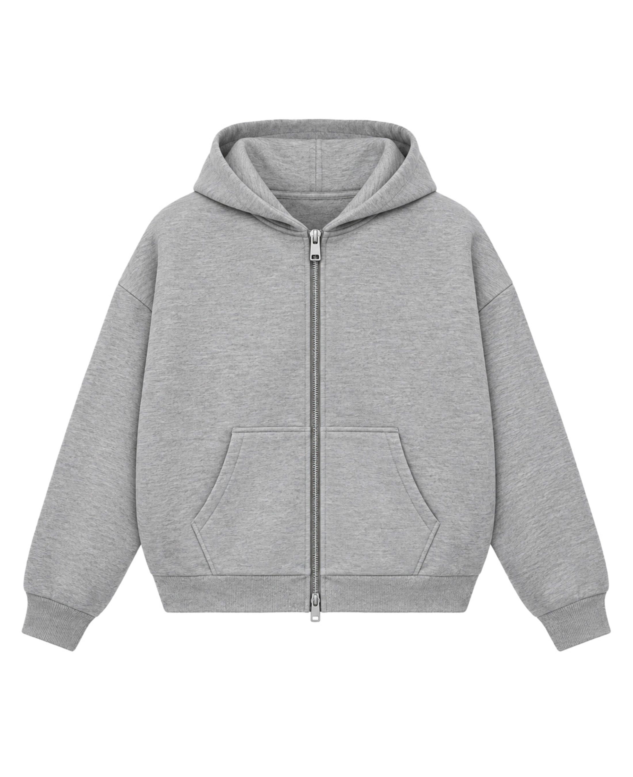 Grey Boxy Double Zipped Hoodie Front Design