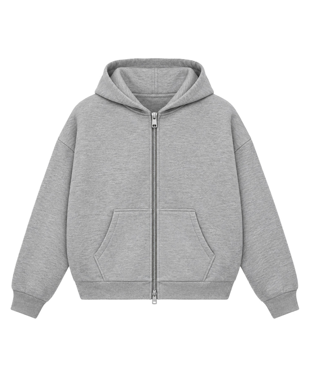 Grey Boxy Double Zipped Hoodie Front Design