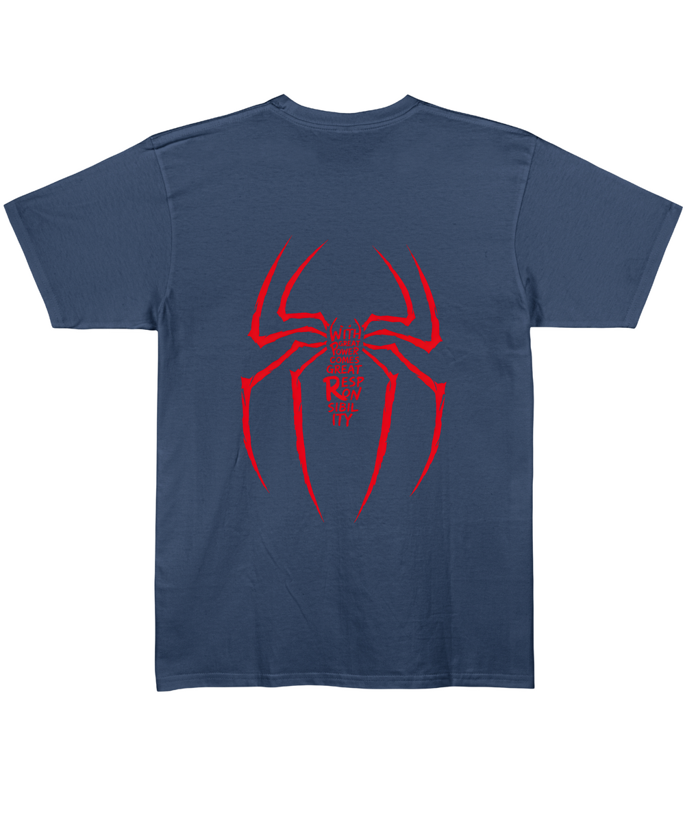 Great Power, Great Responsibility Spider Man – Couple Regular Fit T-shirt - Navy Blue Back