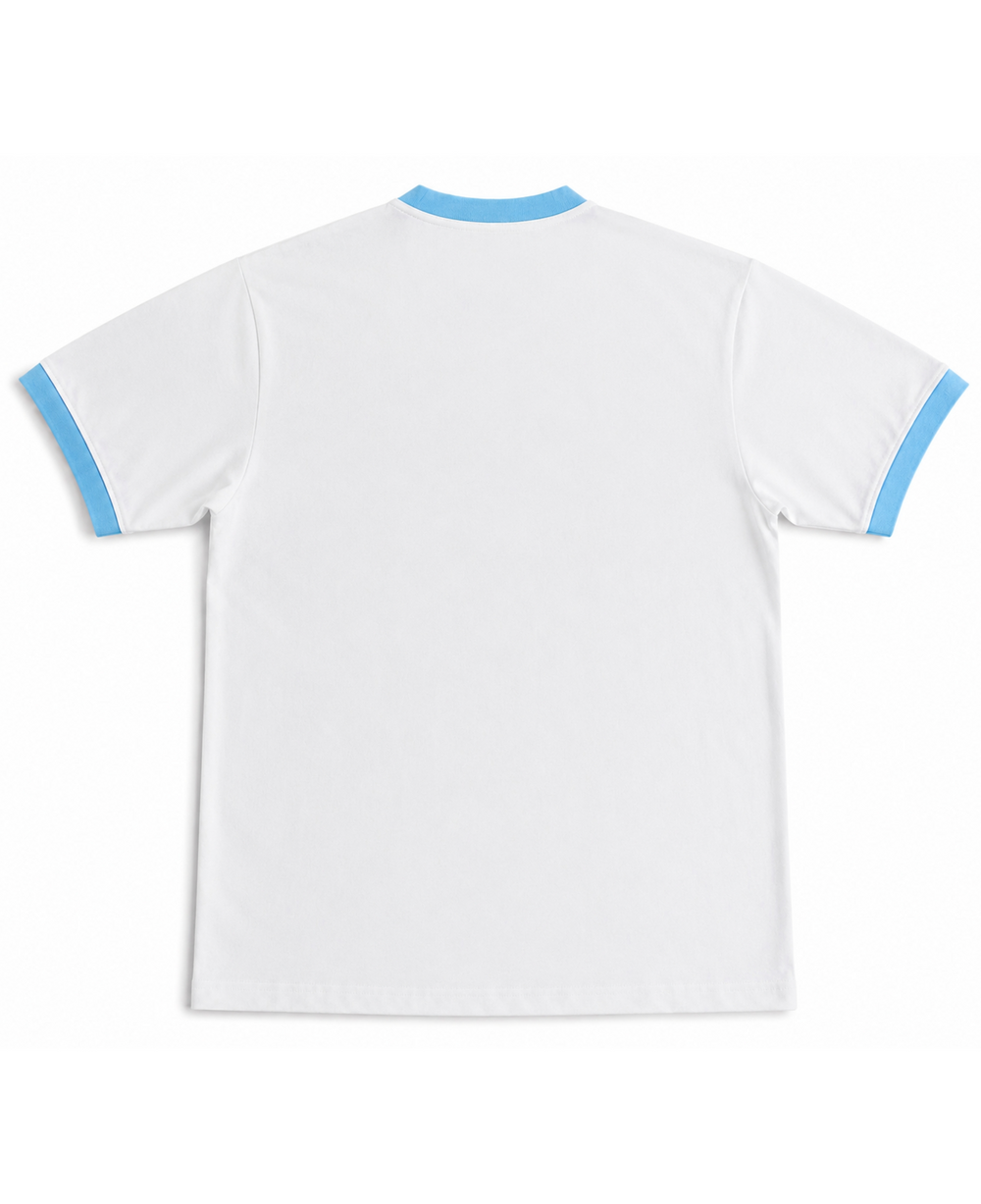 White Ringer T-Shirt - White & Sky Blue Ringer tee Back